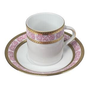 Tirschenreuth Bavaria TEA CUP & SAUCER SET German Porcelain Demitasse Pink Gold